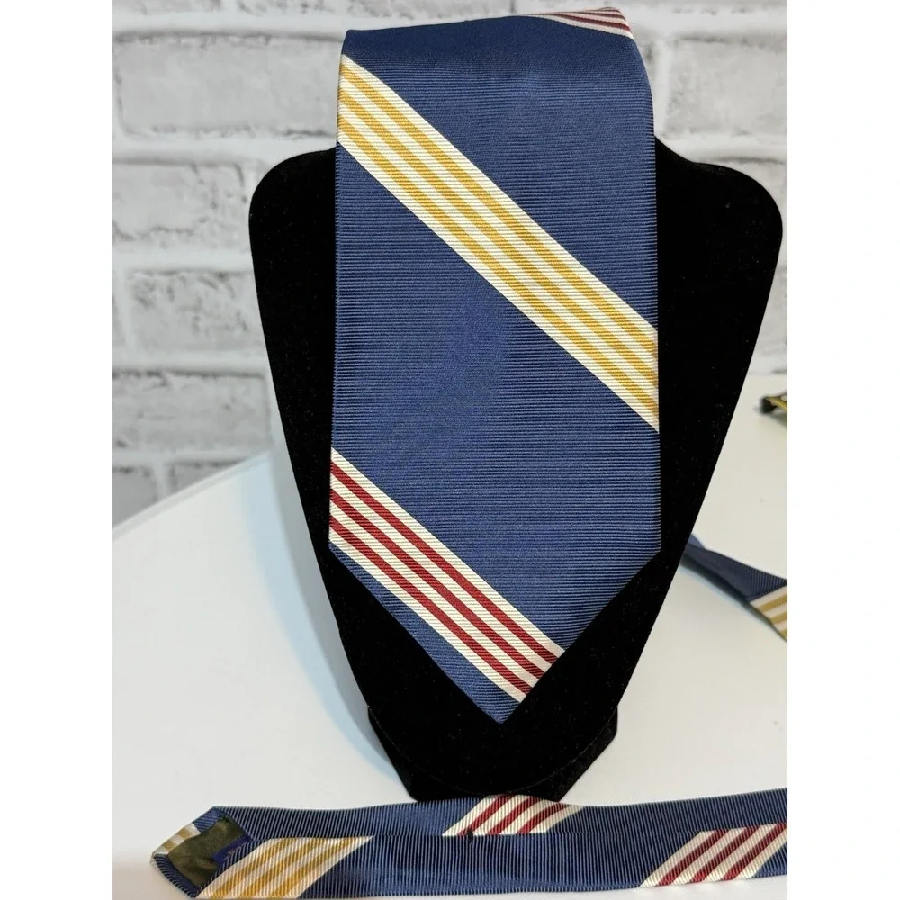 Vintage Chaps Ralph Lauren Silk Necktie Blue Red Gold Diagonal Stripe Tie